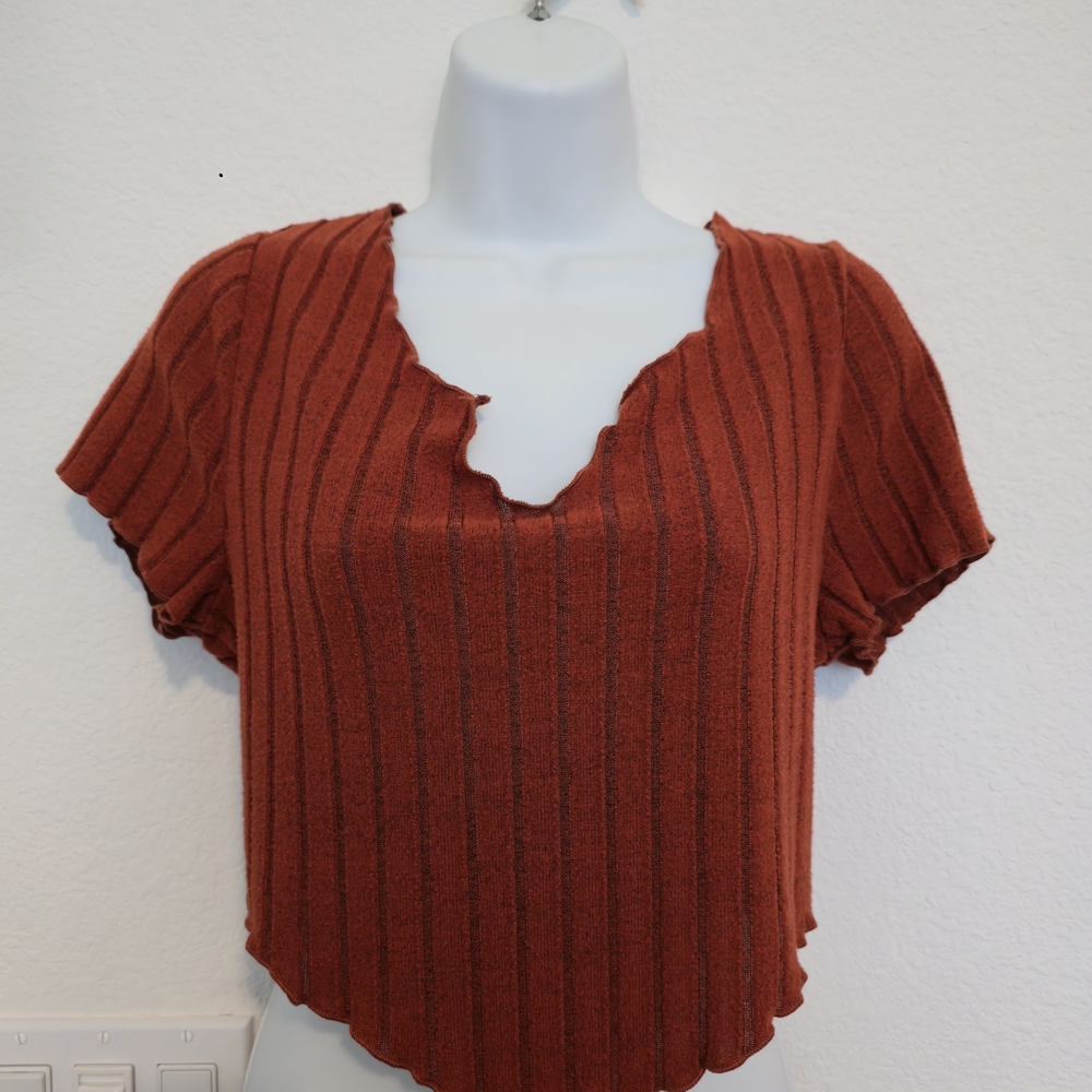 SHEIN Orange Rust Striped Crop Top